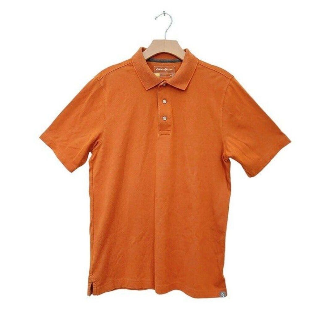 Eddie Bauer Polo Shirt Mens Small Orange Travex Short Sleeve Golf Hike Active